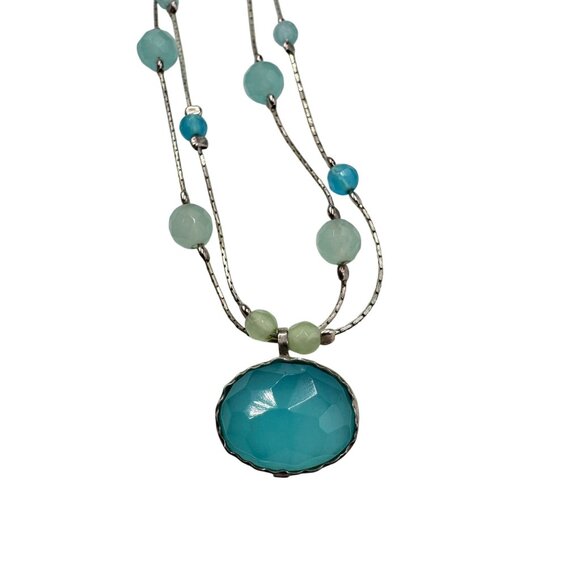 Sterling Silver Multi-Strand Aqua Chalcedony Ocean Blue Necklace 925 Israel - Picture 10 of 15